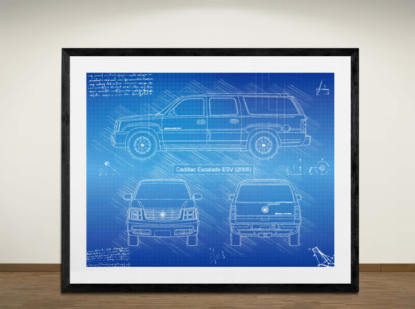 Cadillac Escalade ESV (2006) - Art Print - Sketch Style, Car Patent, Blueprint Poster, Blue Print, (#3071)