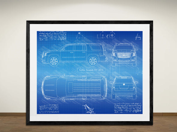 Cadillac Escalade ESV (2015) - Art Print - Sketch Style, Car Patent, Blueprint Poster, Blue Print, (#3073)