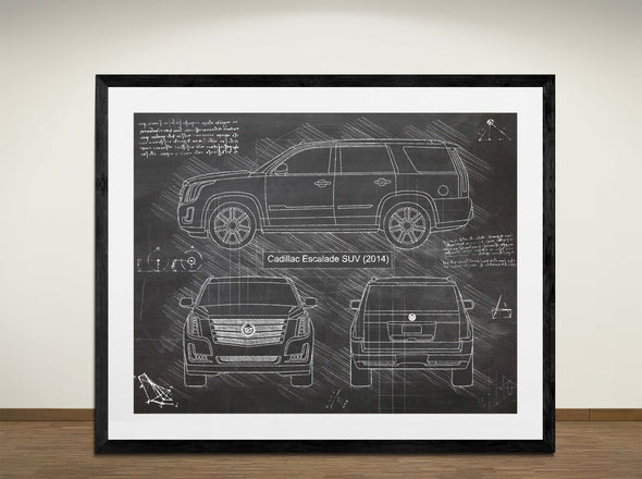 Cadillac Escalade SUV (2014) - Art Print - Sketch Style, Car Patent, Blueprint Poster, Blue Print, (#3068)