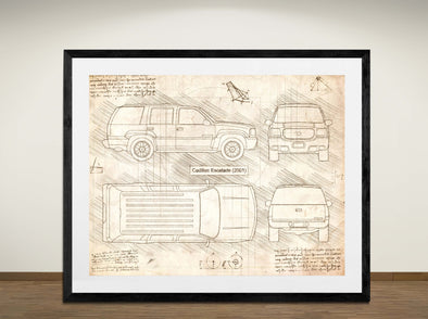 Cadillac Escalade (2001)  - Art Print - Sketch Style, Car Patent, Blueprint Poster, Blue Print, (#3063)