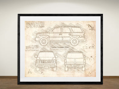Cadillac Escalade (2004)  - Art Print - Sketch Style, Car Patent, Blueprint Poster, Blue Print, (#3065)