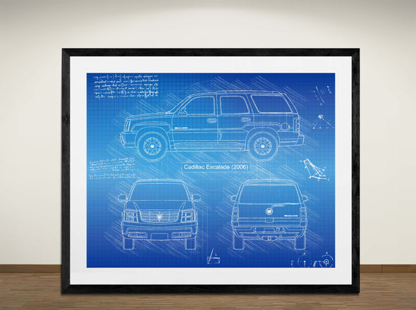 Cadillac Escalade (2006)  - Art Print - Sketch Style, Car Patent, Blueprint Poster, Blue Print, (#3064)