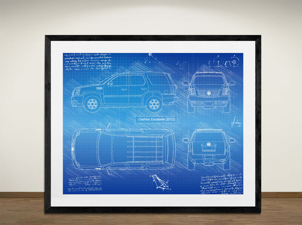 Cadillac Escalade (2012)  - Art Print - Sketch Style, Car Patent, Blueprint Poster, Blue Print, (#3066)