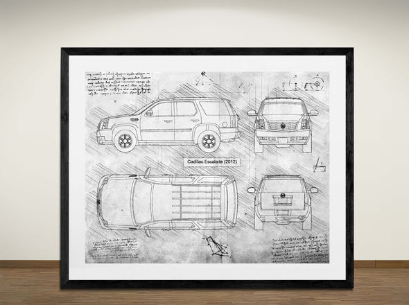 Cadillac Escalade (2012)  - Art Print - Sketch Style, Car Patent, Blueprint Poster, Blue Print, (#3066)