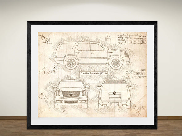 Cadillac Escalade (2014)  - Art Print - Sketch Style, Car Patent, Blueprint Poster, Blue Print, (#3067)