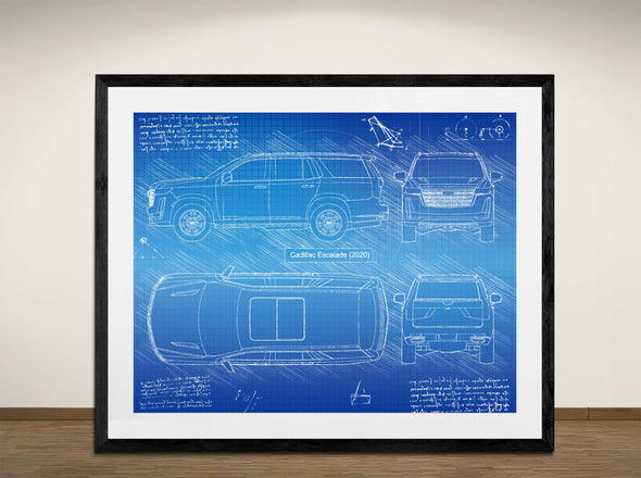 Cadillac Escalade (2020) - Art Print - Sketch Style, Car Patent, Blueprint Poster, Blue Print, (#3069)