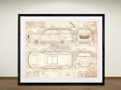 Cadillac Escalade (2020) - Art Print - Sketch Style, Car Patent, Blueprint Poster, Blue Print, (#3069)