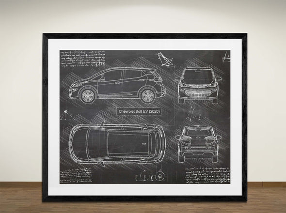 Chevrolet Bolt EV (2020) - Art Print - Sketch Style, Car Patent, Blueprint Poster, Blue Print, (#3086)