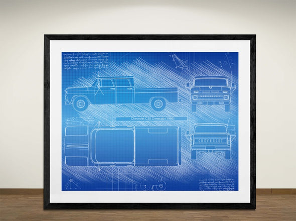 Chevrolet C30 Crewcab (1966) - Art Print - Sketch Style, Car Patent, Blueprint Poster, Blue Print, (#3048)