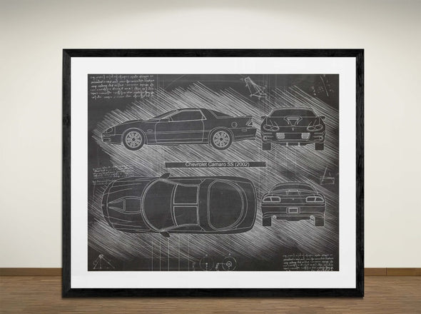 Chevrolet Camaro SS (2002) - Art Print - Sketch Style, Car Patent, Blueprint Poster, Blue Print, (#3034)