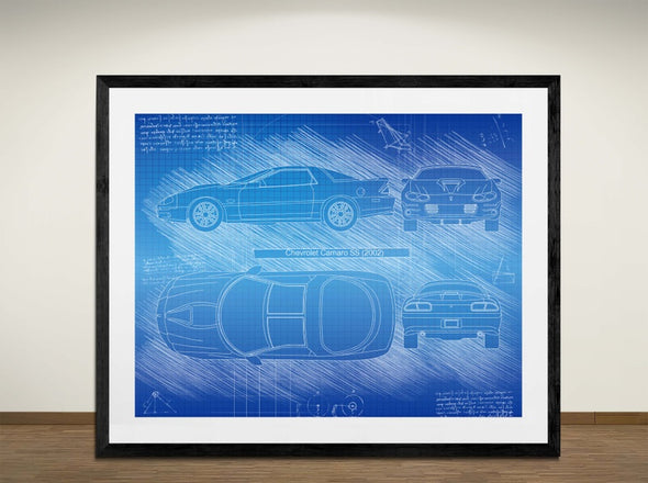 Chevrolet Camaro SS (2002) - Art Print - Sketch Style, Car Patent, Blueprint Poster, Blue Print, (#3034)