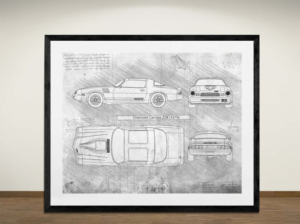 Chevrolet Camaro Z28 (1979) - Art Print - Sketch Style, Car Patent, Blueprint Poster, Blue Print, (#3047)