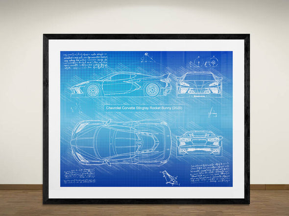Chevrolet Corvette C8 Stingray Rocket Bunny 2020, da Vinci Sketch Art Print (#2001)