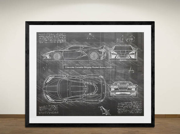 Chevrolet Corvette C8 Stingray Rocket Bunny 2020, da Vinci Sketch Art Print (#2001)