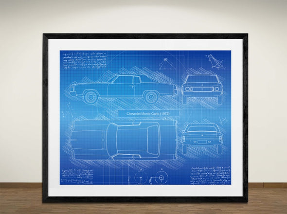 Chevrolet Monte Carlo (1972) - Art Print - Sketch Style, Car Patent, Blueprint Poster, Blue Print, (#3005)