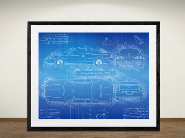Chevrolet Monte Carlo (2005) - Art Print - Sketch Style, Car Patent, Blueprint Poster, Blue Print, (#3013)