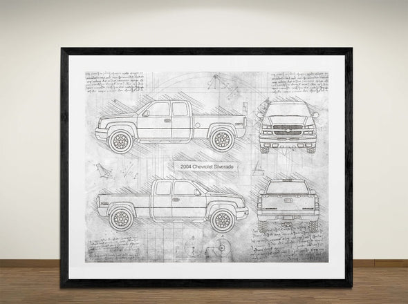 Chevrolet Silverado (2004) - Sketch Style, Car Patent, Blueprint Poster, Blue Print, (#3055)