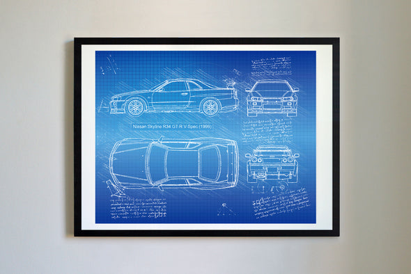 Nissan Skyline GT-R R34 (1999) da Vinci Sketch Art Print (#178)