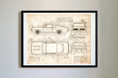 Plymouth Barracuda (1968) da Vinci Sketch Art Print (#297)