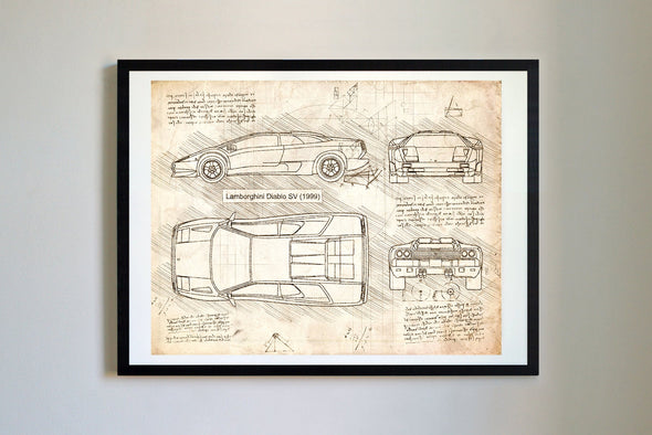 Lamborghini Diablo (1993-98) da Vinci Sketch Art Print (#176)