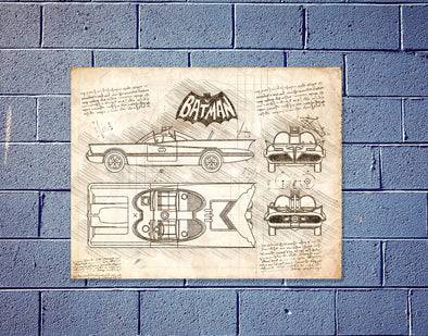 Batman Batmobile (1966) da Vinci Sketch Art Print (#117)
