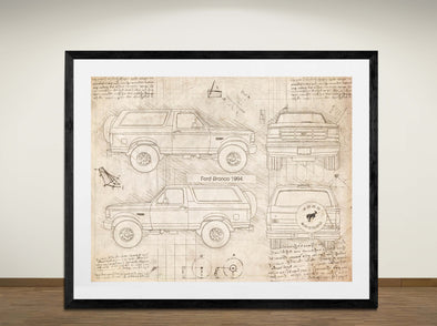 Ford Bronco (1994) - Art Print - Sketch Style, Car Patent, Blueprint Poster, Blue Print, (#3110)
