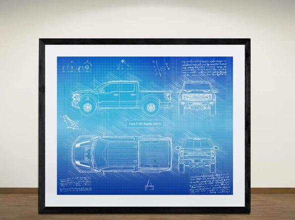 Ford F150 Raptor (2021) - Art Print - Sketch Style, Car Patent, Blueprint Poster, Blue Print,  (#2021)