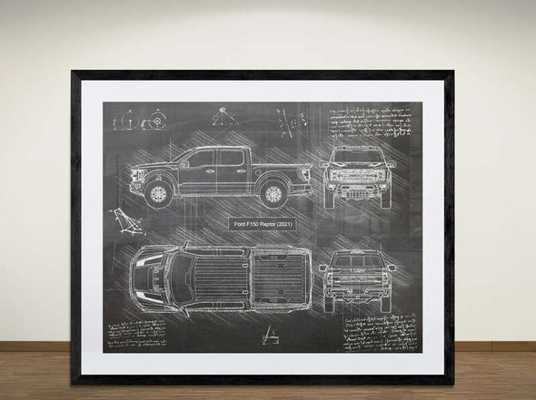 Ford F150 Raptor (2021) - Art Print - Sketch Style, Car Patent, Blueprint Poster, Blue Print,  (#2021)