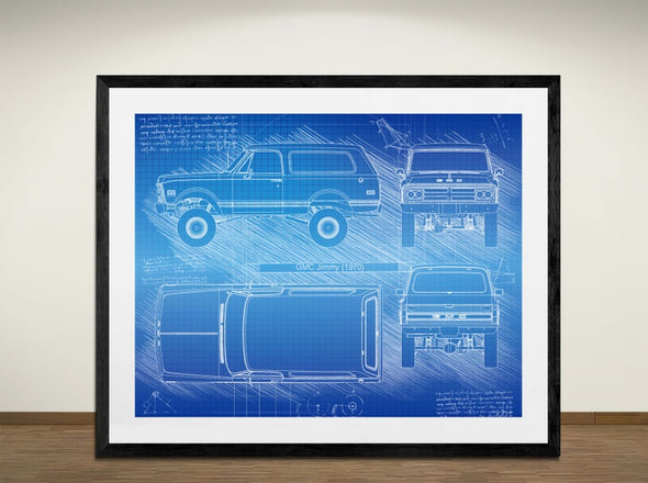GMC Jimmy (1970) -  Art Print - Sketch Style, Car Patent, Blueprint Poster, Blue Print, (#3039)