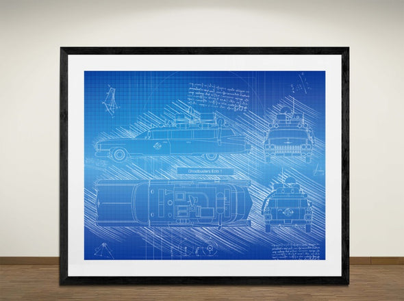 Ghostbusters Ecto 1 - Art Print - Sketch Style, Car Patent, Blueprint Poster, Blue Print, (#3043)