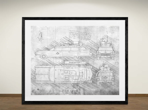 Ghostbusters Ecto 1 - Art Print - Sketch Style, Car Patent, Blueprint Poster, Blue Print, (#3043)