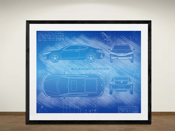 Honda Accord Coupe Touring (2014) -  Art Print - Sketch Style, Car Patent, Blueprint Poster, Blue Print, (#3041)
