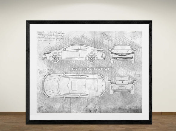Honda Accord Coupe Touring (2014) -  Art Print - Sketch Style, Car Patent, Blueprint Poster, Blue Print, (#3041)
