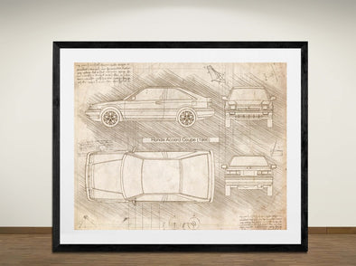 Honda Accord Coupe (1986) - Art Print - Sketch Style, Car Patent, Blueprint Poster, Blue Print, (#3023)