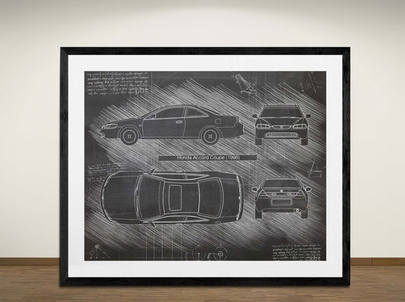 Honda Accord Coupe (1998) - Art Print - Sketch Style, Car Patent, Blueprint Poster, Blue Print, (#3022)