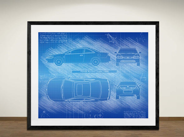 Honda Accord Coupe (1998) - Art Print - Sketch Style, Car Patent, Blueprint Poster, Blue Print, (#3022)