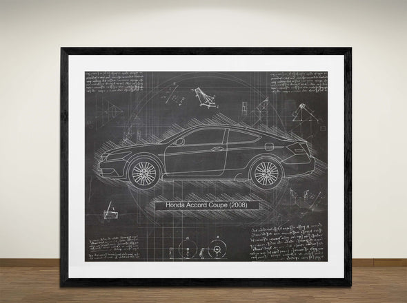 Honda Accord Coupe (2008) - Art Print - Sketch Style, Car Patent, Blueprint Poster, Blue Print, (#3032)