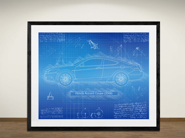 Honda Accord Coupe (2008) - Art Print - Sketch Style, Car Patent, Blueprint Poster, Blue Print, (#3032)