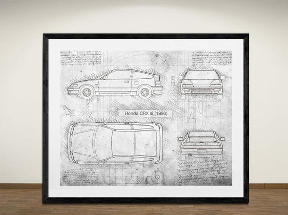 Honda CRX si (1990)  - Art Print - Sketch Style, Car Patent, Blueprint Poster, Blue Print, (#3112)