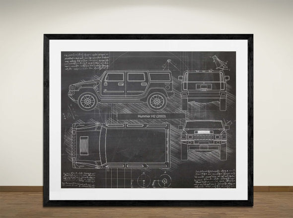 Hummer H2 (2003) - Art Print - Sketch Style, Car Patent, Blueprint Poster, Blue Print, (#3020)
