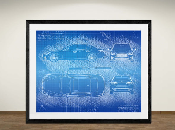 Infiniti Q50 (2021) - Art Print - Sketch Style, Car Patent, Blueprint Poster, Blue Print, (#3036)