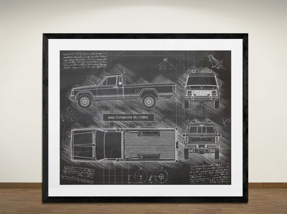 Jeep Comanche MJ (1984) - Art Print - Sketch Style, Car Patent, Blueprint Poster, Blue Print, (#3008)