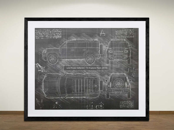 Land Rover Defender 110 Explorer Pack (2019 - Present) - Art Print - Sketch Style, Car Patent, Blueprint Poster, Blue Print,  (#2017)