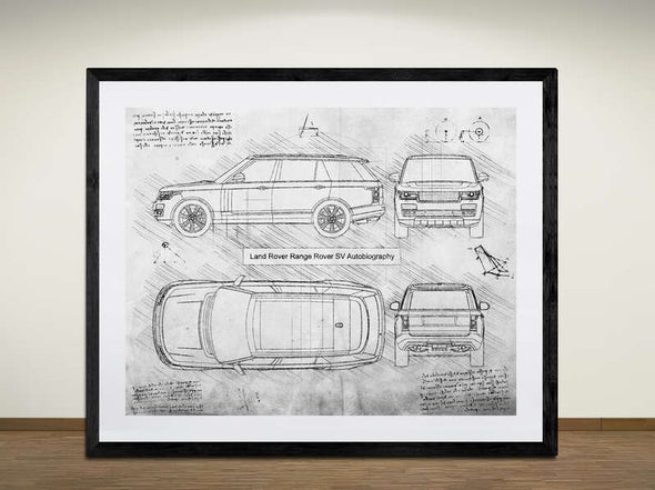 Land Rover Range Rover SV LWB Autobiography (2013 - 2021) - Art Print - Sketch Style, Car Patent, Blueprint Poster, Blue Print,  (#2016)