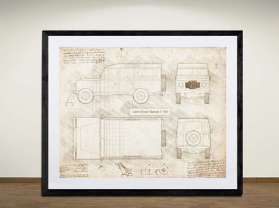 Land Rover Series 3 LWB 109 (1971 - 1985) - Art Print - Sketch Style, Car Patent, Blueprint Poster, Blue Print,  (#2015)