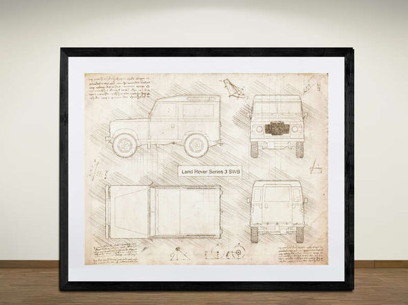 Land Rover Series 3 SWB (1971 - 1985) - Art Print - Sketch Style, Car Patent, Blueprint Poster, Blue Print,  (#2014)