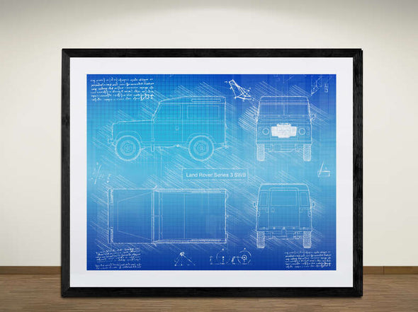 Land Rover Series 3 SWB (1971 - 1985) - Art Print - Sketch Style, Car Patent, Blueprint Poster, Blue Print,  (#2014)
