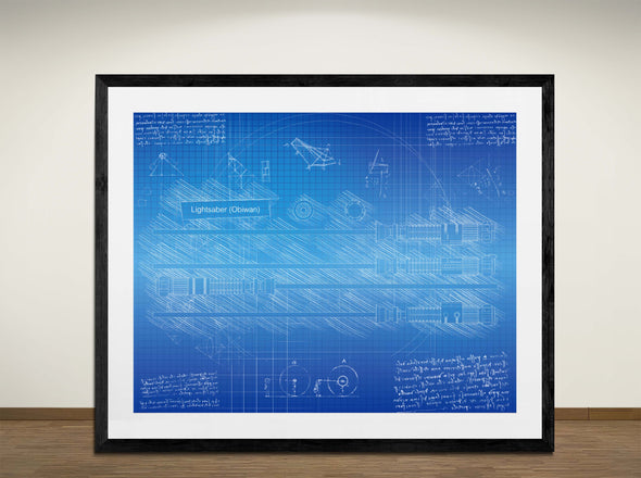 Lightsaber (Obiwan) - Art Print - Sketch Style, Blueprint Poster, Blue Print, (#3116)