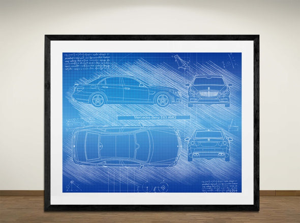 Mercedes-Benz E63 AMG - Art Print - Art Print - Sketch Style, Car Patent, Blueprint Poster, Blue Print, (#3028)