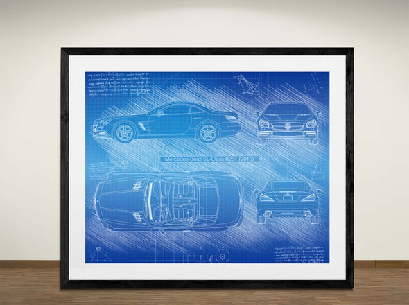 Mercedes-Benz SL-Class R231 (2016) - Art Print  - Sketch Style, Car Patent, Blueprint Poster, Blue Print, (#3024)